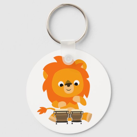 Cute Cartoon Lion Paying Bongos Keyring Sleutelhanger (Voorkant)