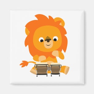 Cute Cartoon Lion Paying Bongos Magnet Magneet