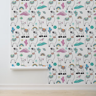Cute Cartoon Llama Pattern Behang
