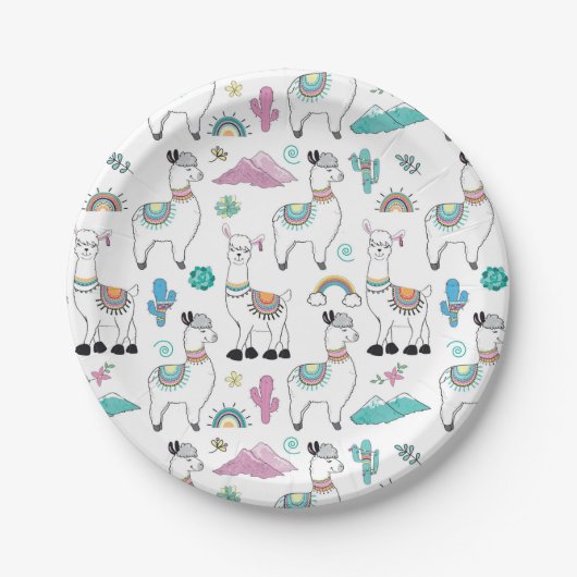 Cute Cartoon Llama Pattern Papieren Bordje (Voorkant)