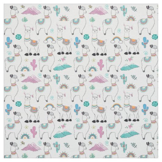 Cute Cartoon Llama Pattern Stof (Swatch)