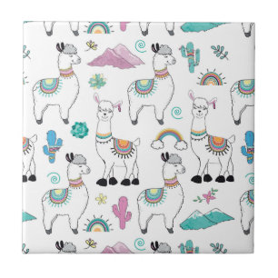 Cute Cartoon Llama Pattern Tegeltje