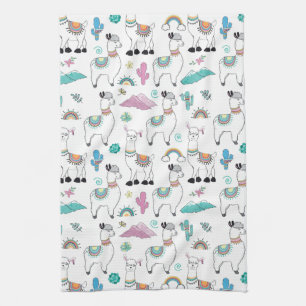 Cute Cartoon Llama Pattern Theedoek