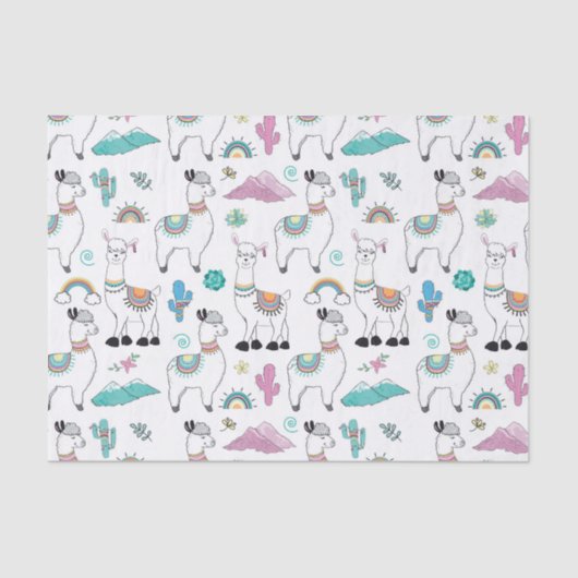 Cute Cartoon Llama Pattern Tissuepapier (Voorkant)