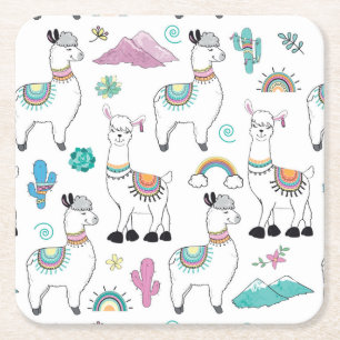 Cute Cartoon Llama Pattern Vierkante Kartonnen Onderzetter