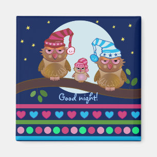 Cute cartoon magnet met slaperige Owl familie Magneet