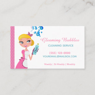 Cute Cartoon Maid House Cleaning Service Visitekaartje