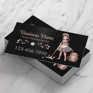 Cute Cartoon Maid House Cleaning Service Visitekaartje