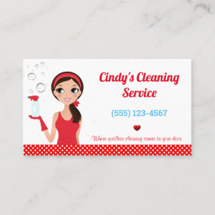 Cute Cartoon Maid House Cleaning Services Visitekaartje