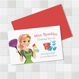 Cute Cartoon Maid House Cleaning Services Visitekaartje