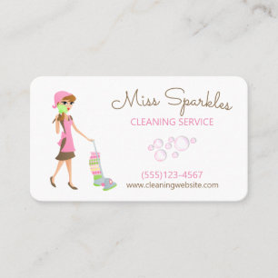 Cute Cartoon Maid House Cleaning Services Visitekaartje