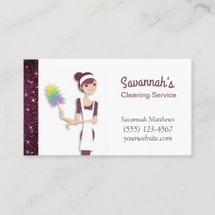 Cute Cartoon Maid Sparkle House Cleaning Services Visitekaartje