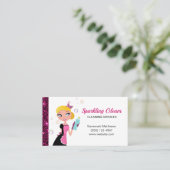 Cute Cartoon Maid Sparkle House Cleaning Services Visitekaartje (Staand voorkant)