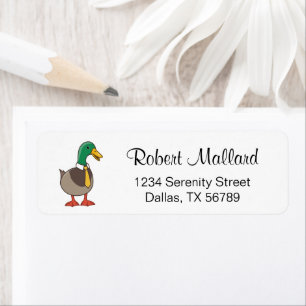 Cute Cartoon Mallard Eend met Das Retouradres Etiket