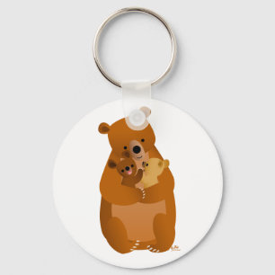 Cute Cartoon Mama Beer en cubs sleutelhanger