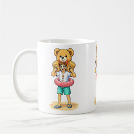 Cute Cartoon Man with Giant Teddy Bear Summer Fun Koffiemok