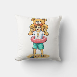 Cute Cartoon Man with Giant Teddy Bear Summer Fun Kussen