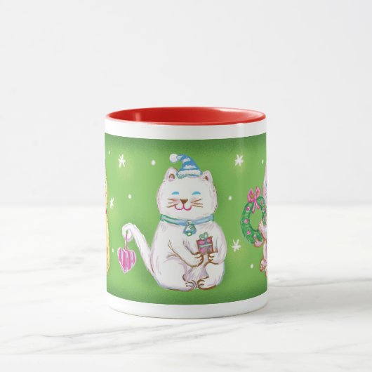 Cute Cartoon Meowy kerstkatten in Santa Hats Mok (Midden)
