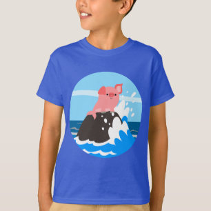 Cute Cartoon Merpig on a Rock Kinder T-Shirt