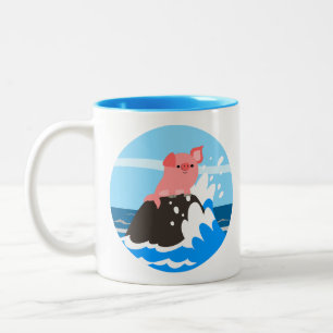 Cute Cartoon Merpig on a Rock Mok
