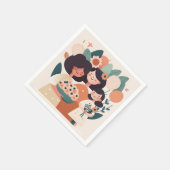 Cute cartoon moeder dochter meisjes. Birthday Servet (Hoek)