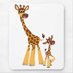 Cute Cartoon Moeder Giraffe en Calf Mousepad Muismat
