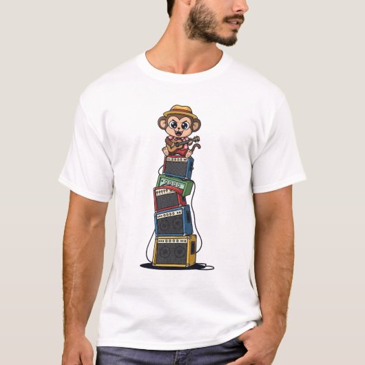 Cute Cartoon Monkey Rocker Playing Ukulele T-shirt (Voorkant)