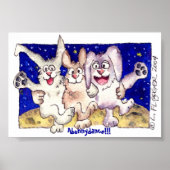 Cute Cartoon Moon Bunnies Poster Print (Voorkant)