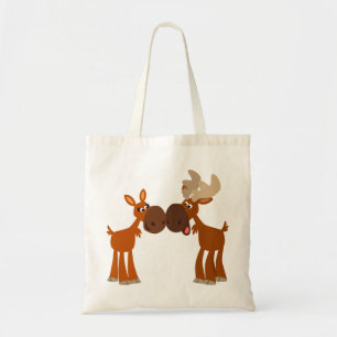 Cute Cartoon Moose Couple in Love Bag Tote Bag