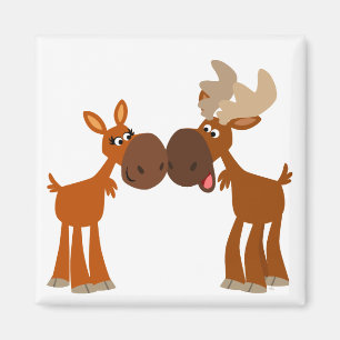 Cute Cartoon Moose Couple in Love Magnet Magneet