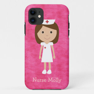 Cute Cartoon Neurse Pink iPhone 11 Hoesje
