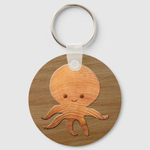 Cute Cartoon octopus met faux watten afdrukken Sleutelhanger