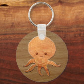 Cute Cartoon octopus met faux watten afdrukken Sleutelhanger (Voorkant)