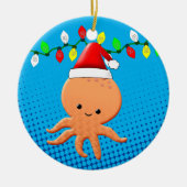 Cute Cartoon Octopus Santa Hat kerstlampjes Keramisch Ornament (Voorkant)