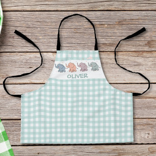 Cute Cartoon Olifanten Gingham Schort