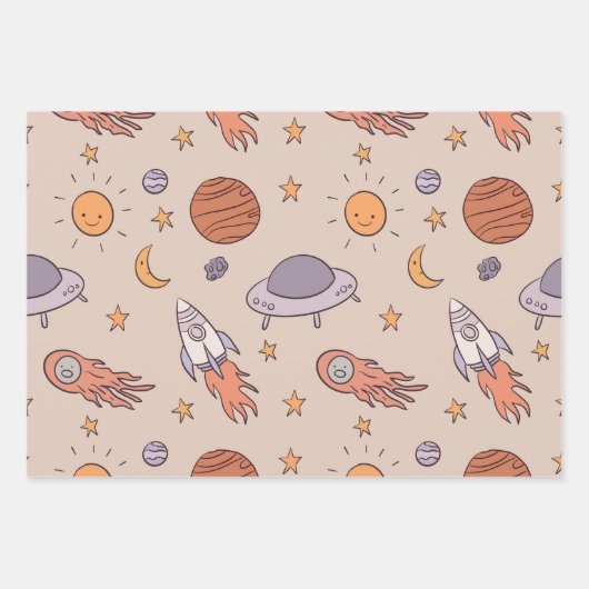 Cute Cartoon Outer Space Seamless Pattern Design Inpakpapier Vel (Voorkant)