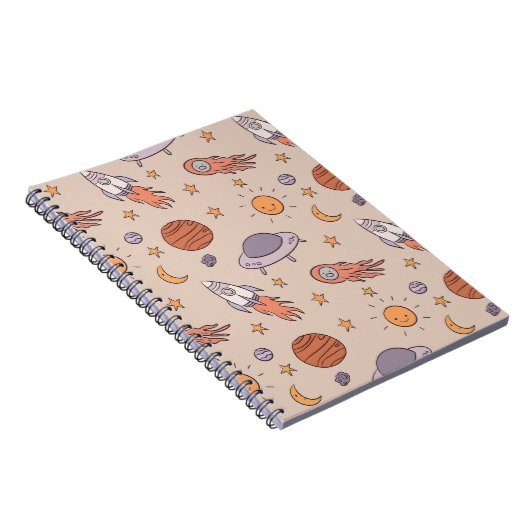 Cute Cartoon Outer Space Seamless Pattern Design Notitieboek (Rechterzijde)