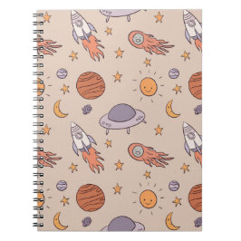 Cute Cartoon Outer Space Seamless Pattern Design Notitieboek