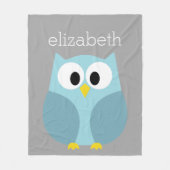 Cute Cartoon Owl - Blue and Grey Custom Name Fleece Deken (Voorkant)