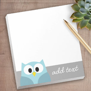 Cute Cartoon Owl - Blue and Grey Custom Name Notitieblok