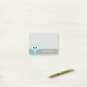 Cute Cartoon Owl - Blue and Grey Custom Name Post-it® Notes (Op bureau)