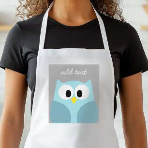 Cute Cartoon Owl - Blue and Grey Custom Name Standaard Schort