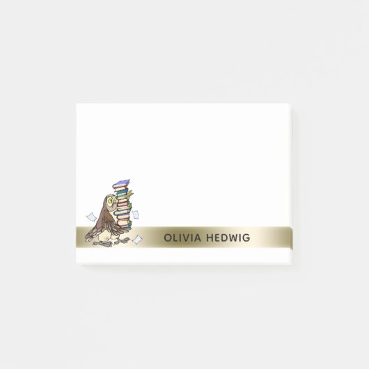 Cute Cartoon Owl Books Teacher Custom Name Post-it® Notes (Voorkant)