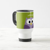 Cute Cartoon Owl Paars en Pistachio Custom Name Reisbeker (Voorkant links)
