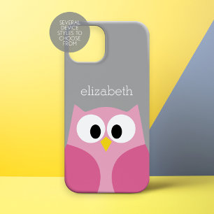 Cute Cartoon Owl - Roze en grijze aangepaste naam