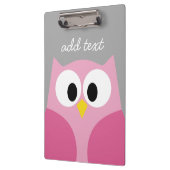 Cute Cartoon Owl - Roze en grijze aangepaste naam Klembord (Links)