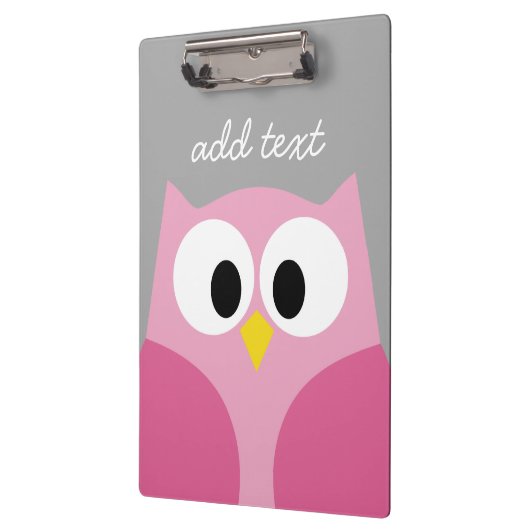 Cute Cartoon Owl - Roze en grijze aangepaste naam Klembord (Links)