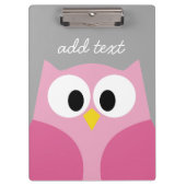 Cute Cartoon Owl - Roze en grijze aangepaste naam Klembord (Voorkant)