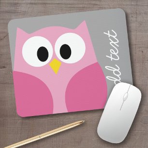 Cute Cartoon Owl - Roze en grijze aangepaste naam Muismat