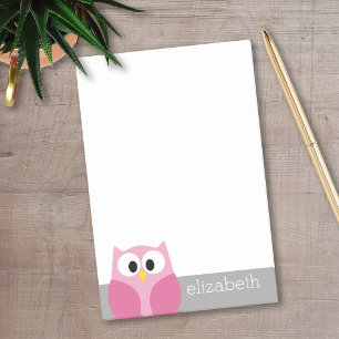 Cute Cartoon Owl - Roze en grijze aangepaste naam Post-it® Notes